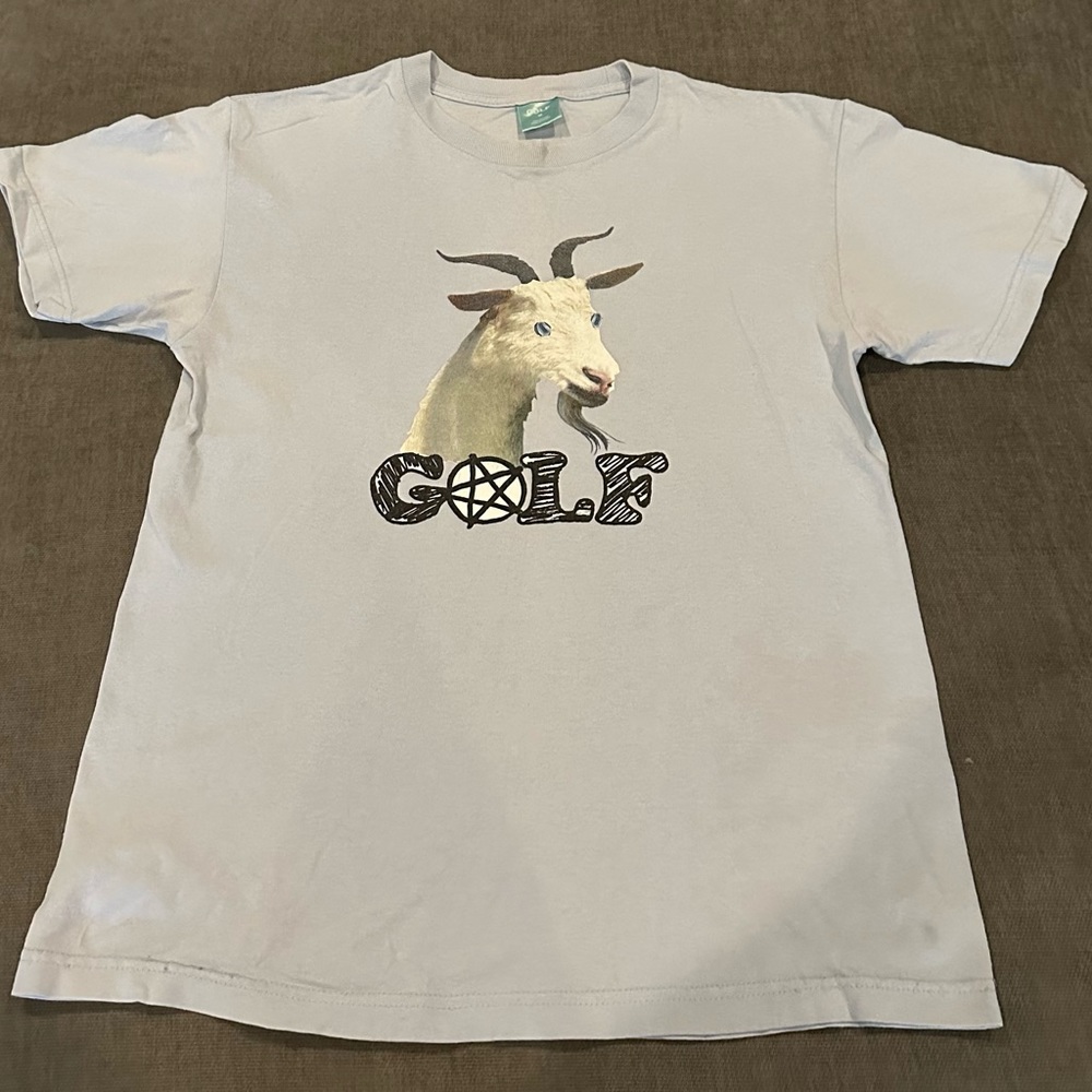 GOLF light blue tee shirt with goat picture on the front